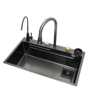 Tarja de Acero Inoxidable 68x45 cm | Fregadero Multifuncional con Grifo Desplegable, Rejilla de Enjuague, Tabla para Picar y Tina con Coladera | Diseño Moderno y Resistente, Fácil de Instalar y Limpiar | Ideal para Cocinas Prácticas y Elegantes