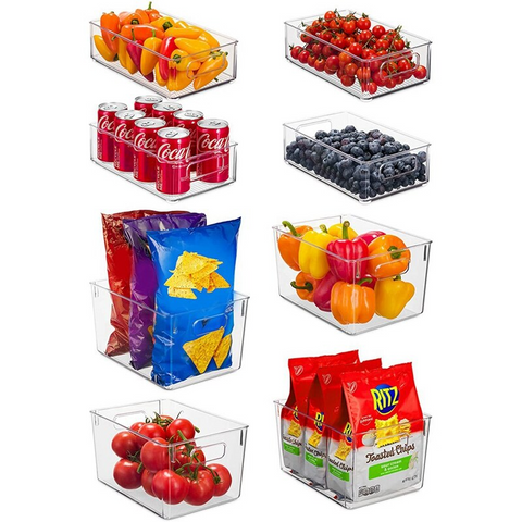 Juego de 8 Organizadores para almacenamiento de alimentos para refrigerador con tapa, Libres de BPA, ideales para refrigerador, alacena, despensas, armarios y encimeras