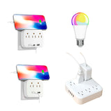 Kit Fratech y Brandtrendy con 3 multicontactos eléctricos (USB, CA, tipo C, protección 1200J) + foco inteligente WiFi RGB con control por app y voz