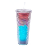 Vaso Texturizado con Popote 710ml | 1 pieza | Diseño Aesthetic de Tachuelas con Variedad de Colores | Con Tapa de Rosca | Reutilizable y Doble Pared | Agarre firme | Apto para Escuela, Gym, Picnic, Trabajo