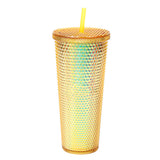 Vaso Texturizado con Popote 710ml | 1 pieza | Diseño Aesthetic de Tachuelas con Variedad de Colores | Con Tapa de Rosca | Reutilizable y Doble Pared | Agarre firme | Apto para Escuela, Gym, Picnic, Trabajo