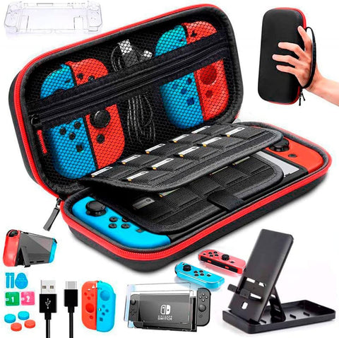 Kit de Accesorios Brandtrendy 16 en 1 para Nintendo Switch | Funda Impermeable, Micas de Cristal, Fundas para Joycon, Soporte Dock y Más | Protección, Organización y Comodidad para Gamers | Compatible con Nintendo Switch