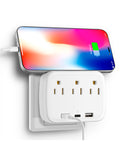 Multicontacto Fratech con 2 enchufes CA, 2 puertos USB-A y 1 USB-C. Modelo L02. Protección contra sobrecargas y cortocircuitos. Diseño compacto sin cables largos, ideal para hogar, oficina y viajes. Compatible con smartphones, laptops, cámaras y más.