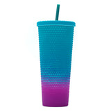 Vaso Texturizado con Popote 710ml | 1 pieza | Diseño Aesthetic de Tachuelas con Variedad de Colores | Con Tapa de Rosca | Reutilizable y Doble Pared | Agarre firme | Apto para Escuela, Gym, Picnic, Trabajo