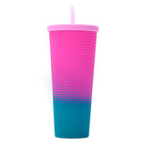 Vaso Texturizado con Popote 710ml | 1 pieza | Diseño Aesthetic de Tachuelas con Variedad de Colores | Con Tapa de Rosca | Reutilizable y Doble Pared | Agarre firme | Apto para Escuela, Gym, Picnic, Trabajo