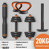 Kit de Mancuernas Brandtrendy 6 en 1 Ajustable 20 kg – Pesas Rusas, Barra y Discos para Entrenamiento en Casa y Gimnasio – Diseño Compacto y Seguro, Ideal para Rutinas Completa de Fuerza y Resistencia