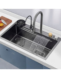 Tarja de Acero Inoxidable 68x45 cm | Fregadero Multifuncional con Grifo Desplegable, Rejilla de Enjuague, Tabla para Picar y Tina con Coladera | Diseño Moderno y Resistente, Fácil de Instalar y Limpiar | Ideal para Cocinas Prácticas y Elegantes