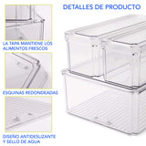 Paquete de 12 Contenedores Apilables para Refrigerador, Libres de BPA y con Tapas Transparentes para Almacenamiento de Frutas, Alimentos, Bebidas, Verduras y Más con base antideslizante