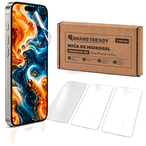 Brandtrendy Mica Hidrogel Apple iPhone 16 Pro Premium HD 3 piezas