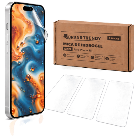Brandtrendy Mica Hidrogel Apple iPhone 15 Normal Mate 3 piezas