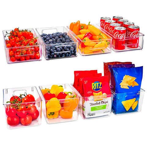 Juego Brandtrendy de 8 Organizadores Apilables para Refrigerador sin Tapa | Libres de BPA | Transparentes | Para Alacena, Despensa y Cocina | Ahorra Espacio y Optimiza el Almacenamiento | Fácil de Limpiar 