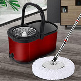 Trapeador con Cubeta Giratoria Brandtrendy | Color rojo | Exprimidor Manos libre | Mango Extensible de hasta 140 cm | Mop de Microfibra | Tapón de Drenaje | Limpieza Fácil y Rápida | Cabezal 360° | Para Todo Tipo de Pisos | Incluye Mop Adicional 