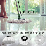 Kit para Limpieza Bradntrendy con Cubeta Color Plata, Mango Extensible y 3 Repuestos de Microfibra | Cabezal 360°, Sistema Manos Libres, Tapón de Drenado y Limpieza Profunda