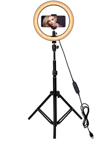 Aro de Luz Brandtrendy con Trípode Ajustable hasta 2.10m, 3 Modos de Luz y 10 Niveles de Brillo, Alimentación USB, Soporte para Teléfono, Ideal para Video, Fotografía, Maquillaje, Streaming y Creación de Contenido Profesional