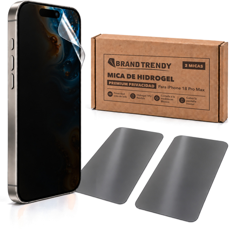Brandtrendy Mica Hidrogel Apple iPhone 18 Pro Max Premium HD Privacidad 2 piezas