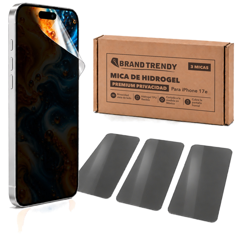 Brandtrendy Mica Hidrogel Apple iPhone 17e Premium HD Privacidad 3 piezas