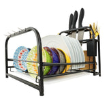 Escurridor de almacenamiento de platos multifuncional con extensión para cubiertos y tabla de cocina