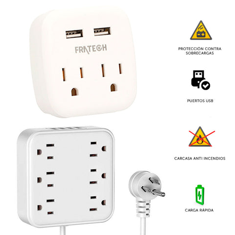 Kit Dos Multicontactos L03 + WP05 con entradas USB y de CA para cargar dispositivos electrónicos.