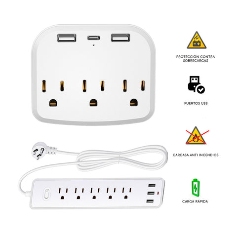 Kit Dos multicontactos EL10 + L02 con Entradas USB C y B para Electrodomésticos y Dispositivos Móviles