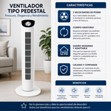 Ventilador Torre Oscilante de Piso con Diseño Compacto, 3 Velocidades y Funcionamiento Silencioso para Hogar, Oficina y Recámara