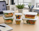 Juego de 6 Recipientes de Vidrio con Tapas para Almacenamiento de Alimentos, Refractarios Apilables para Hornear, Refrigerar, Congelar y Servir, Capacidades de 167 ml, 393 ml, 735 ml y 1.54