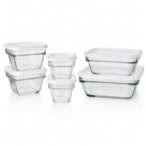 Juego de 6 Recipientes de Vidrio con Tapas para Almacenamiento de Alimentos, Refractarios Apilables para Hornear, Refrigerar, Congelar y Servir, Capacidades de 167 ml, 393 ml, 735 ml y 1.54