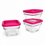 Juego de 5 Recipientes de Vidrio con Tapa para Almacenamiento, Refractarios para Horno, Microondas y Lavavajillas, Contenedores para Alimentos de 393 ml y 735 ml con Tapas Azul y Rosa