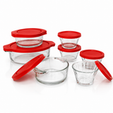Juego de 7 Piezas para Hornear de Vidrio con Tapas Plásticas Incluidas | 1 Molde Cacerola Multiusos de 948 ml, 2 Moldes Cacerola de 378 ml y 4 Flaneras de 175 ml | Apto para Horno, Microondas, Refrigerador, Congelador y Lavavajillas