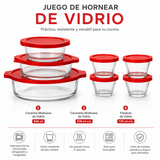 Juego de 7 Piezas para Hornear de Vidrio con Tapas Plásticas Incluidas | 1 Molde Cacerola Multiusos de 948 ml, 2 Moldes Cacerola de 378 ml y 4 Flaneras de 175 ml | Apto para Horno, Microondas, Refrigerador, Congelador y Lavavajillas