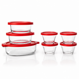 Juego de 7 Piezas para Hornear de Vidrio con Tapas Plásticas Incluidas | 1 Molde Cacerola Multiusos de 948 ml, 2 Moldes Cacerola de 378 ml y 4 Flaneras de 175 ml | Apto para Horno, Microondas, Refrigerador, Congelador y Lavavajillas