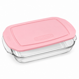 Juego de 7 Refractarios de Vidrio con Tapas Rosas Libres de BPA | Para Hornear, Servir y Almacenar | Aptos para Horno, Microondas, Congelador y Lavavajillas