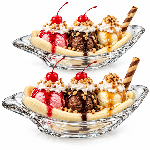 Brandtrendy Juego de 2 Charolas de Vidrio para Banana Split 22.8 cm Apto para Lavavajillas