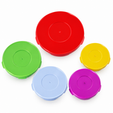 Brandtrendy Juego de 5 Tazones de Vidrio con Tapas de Plástico de Colores, Diferentes Tamaños