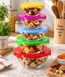 Brandtrendy Juego de 5 Tazones de Vidrio con Tapas de Plástico de Colores, Diferentes Tamaños