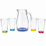 Juego de Vasos y Jarra con Bases de Colores 5 Piezas