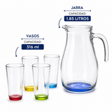 Juego de Vasos y Jarra con Bases de Colores 5 Piezas