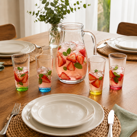 Juego de Vasos Atom con Bases de Colores 5 Piezas
