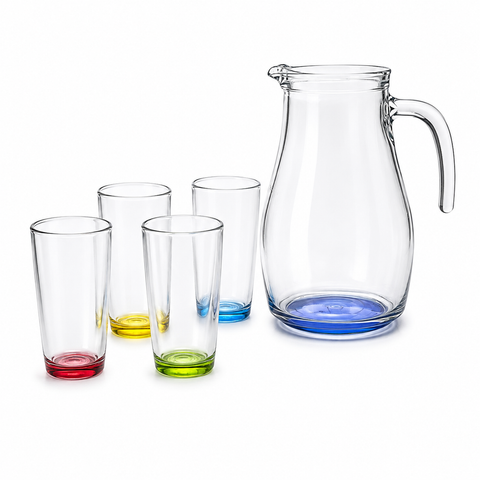 Juego de Vasos y Jarra con Bases de Colores 5 Piezas