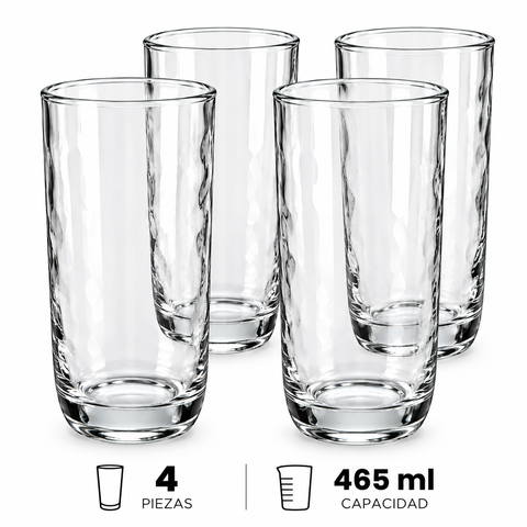 Brandtrendy Juego de 4 Vasos Altos de Vidrio