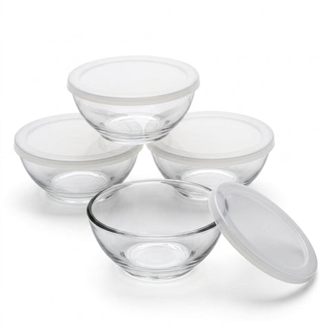 Juego de 4 Tazones de Vidrio Selene con Tapa