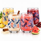 Brandtrendy Juego de 4 Vasos de Vidrio con Decorado de Libélulas