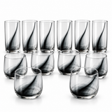 Juego de 12 Vasos de Vidrio Remolino Negro