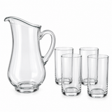Brandtrendy Juego de Jarra con Asa y 4 Vasos Altos de Vidrio Transparente para Agua y Bebidas,