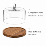 Brandtrendy Bandeja para Servir de Madera con Campana de Vidrio 2
