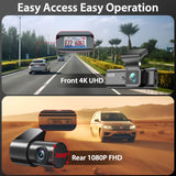 Videocámara para automóvil Fratech 4K+1080P con WiFi y Visión Nocturna