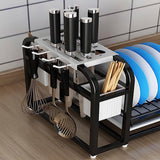 Escurridor de almacenamiento de platos multifuncional con extensión para cubiertos y tabla de cocina