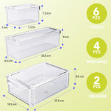 Set de 12 Organizadores Brandtrendy Apilables para Refrigerador y Despensa, Transparente, Plástico Libre de BPA, Fácil de Limpiar, Optimiza Espacio y Conserva Alimentos, Ideal para Cocina, Alacena y Más