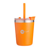 Set de 2 Vasos Térmicos Infantiles de Acero Inoxidable con Tapa y Popote  9oz / 260ml  Naranja y Azul