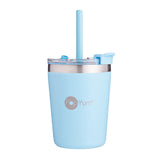 Set de 2 Vasos Térmicos Infantiles de Acero Inoxidable con Tapa y Popote  9oz / 260ml  Naranja y Azul