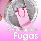 Set de 2 Vasos Térmicos Infantiles de Acero Inoxidable con Tapa y Popote  9oz / 260ml  Naranja y Azul